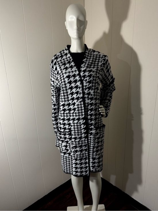 Nine West Sweaters - Nine West Houndstooth Open Front Long Duster Cardigan Sweater Size Large